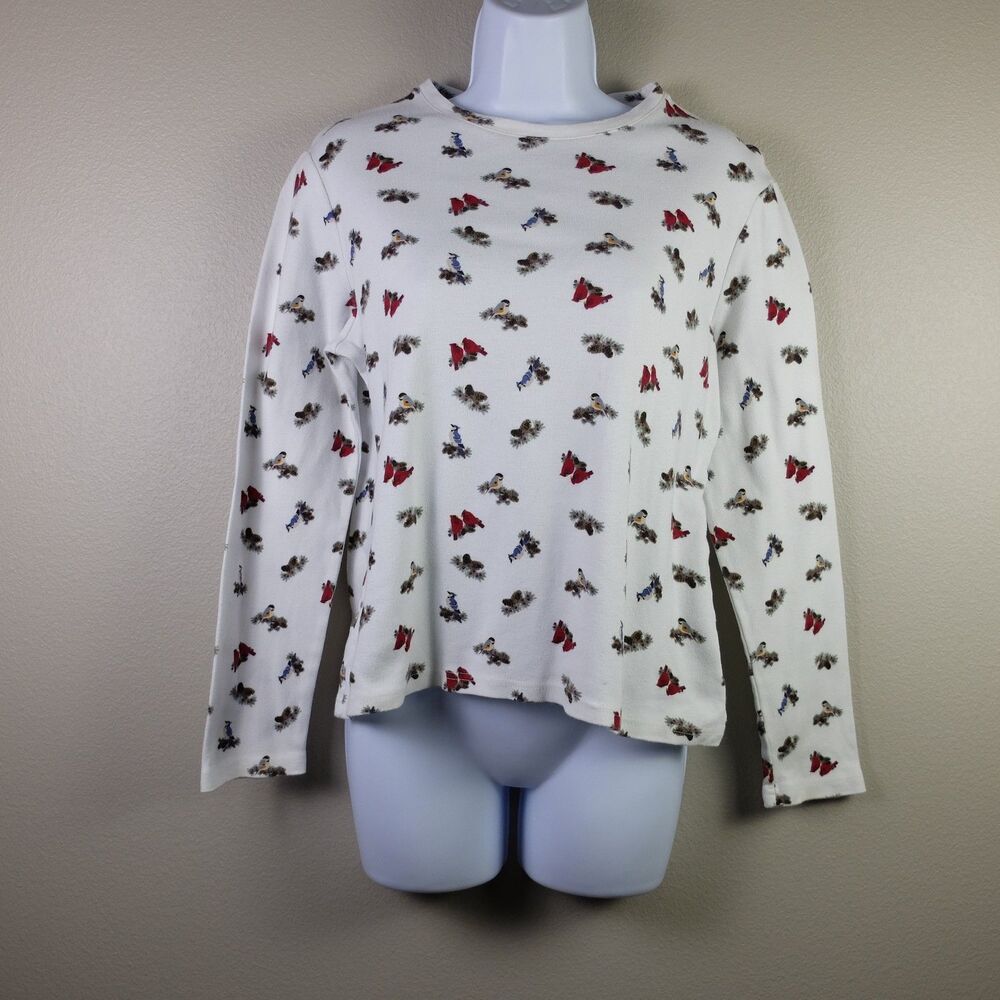 Croft & Barrow Bird Print Long Sleeve Top Size Petite Medium